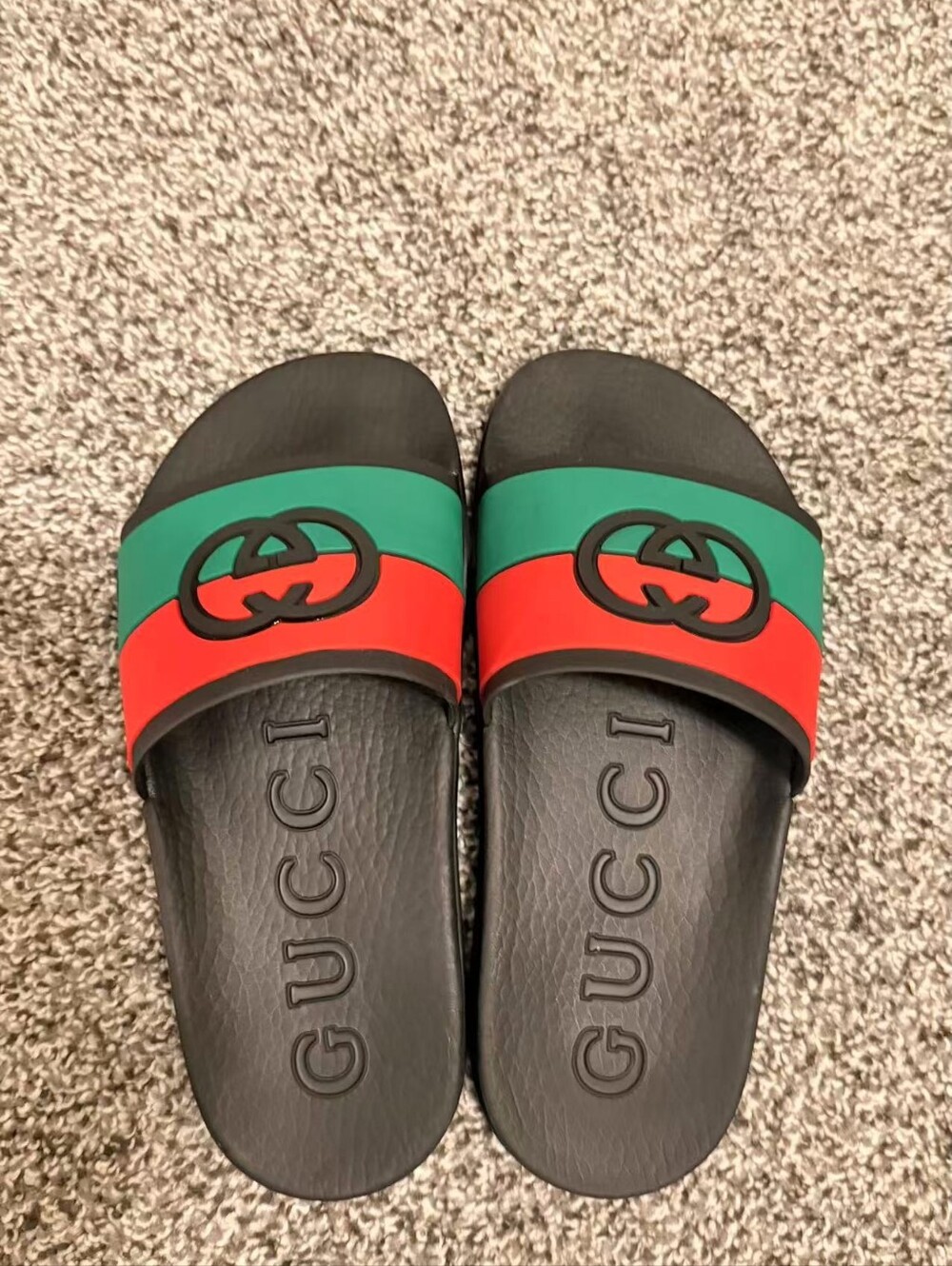 Rubber Web Unisex Interlocking G Slide Sandals Women 36 Black Green Red